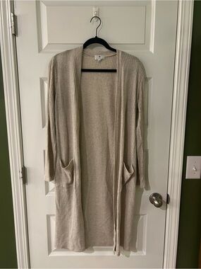 Socialite Light Beige Ribbed Open-Front Long Cardigan